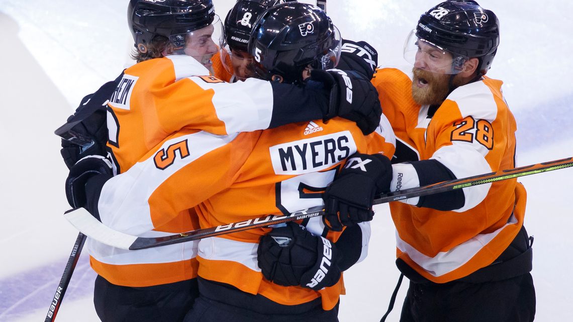 Myers scores early in OT, Flyers even series with Islanders