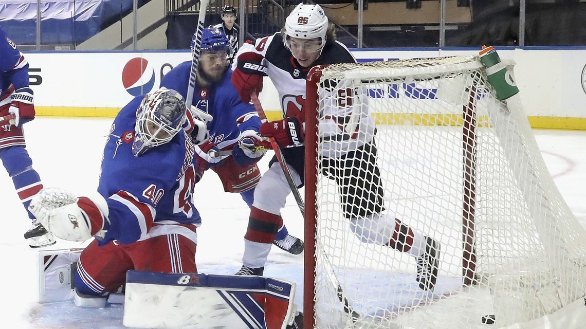 Hughes has 3 points in 2nd period as Devils beat Rangers 4-3