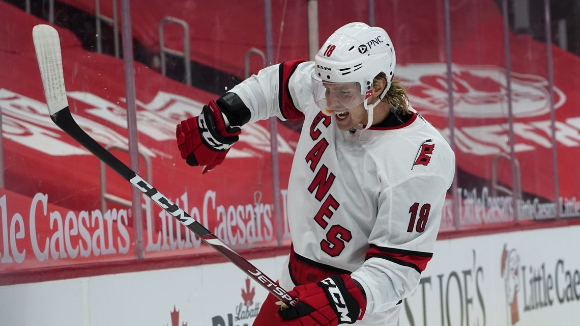 Hurricanes open with 3-0 win over rebuilding Red Wings