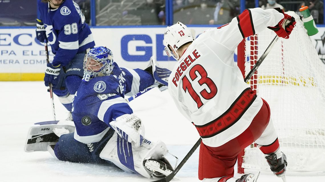 Colton scores in NHL debut, Lightning beat Hurricanes 3-0