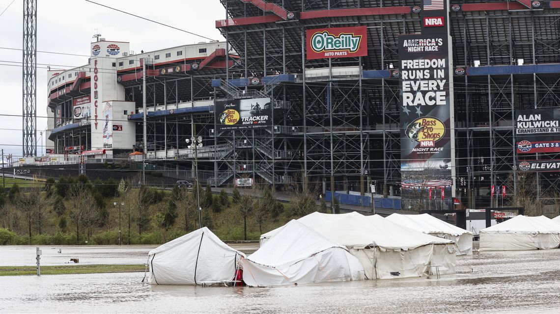 Rain swamps Bristol dirt track; NASCAR to try again Monday