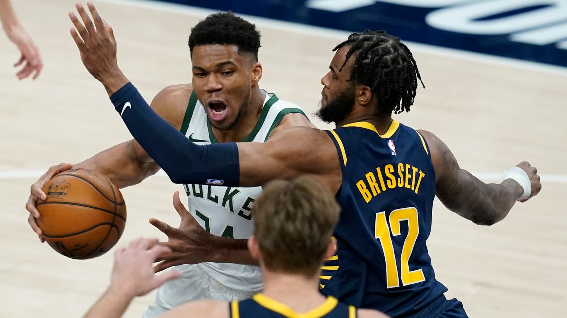 Antetokounmpo, Bucks roll past short-handed Pacers, 142-133