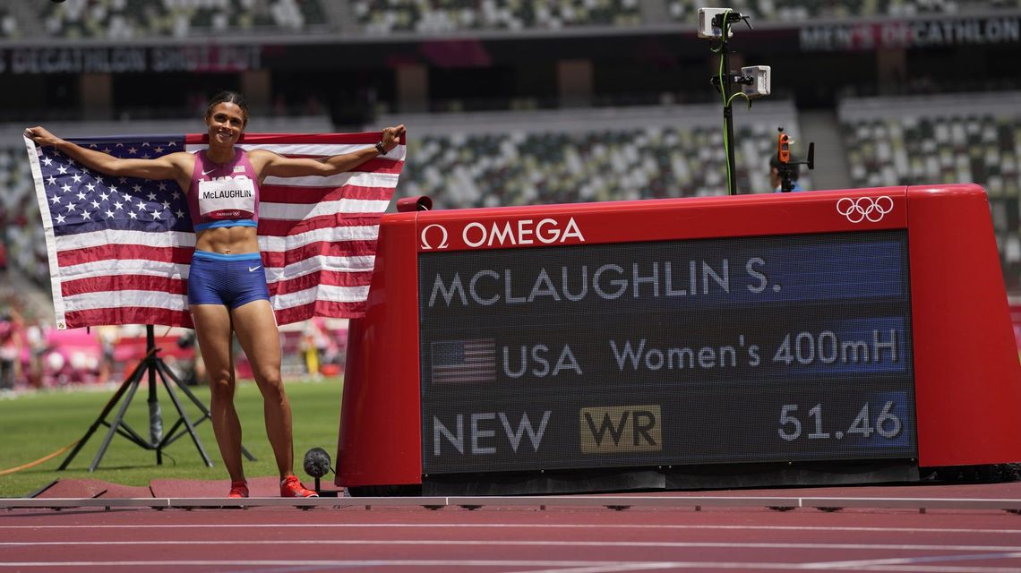 McLaughlin outsprints teammate Muhammad for hurdles record