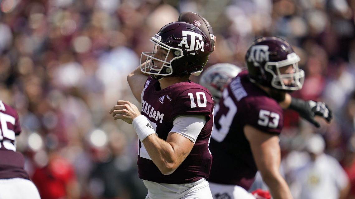 Calzada throws 3 TDs as No. 7 A&M routs New Mexico 34-0