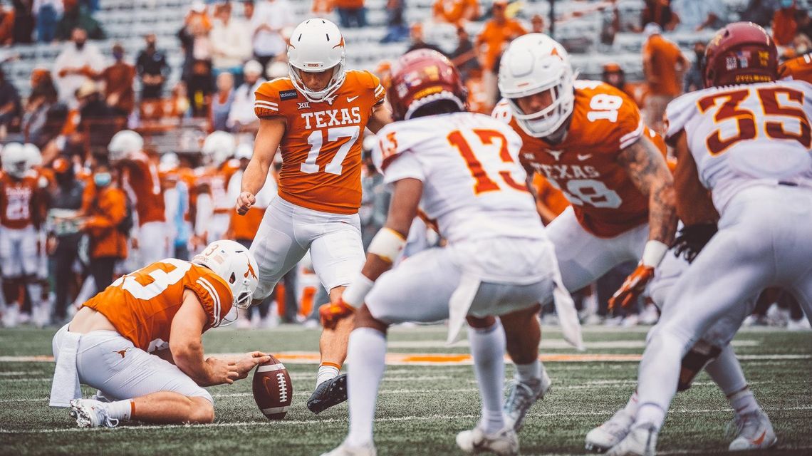 The University of Texas’ kicker and punter, Cameron Dicker, earns his nickname