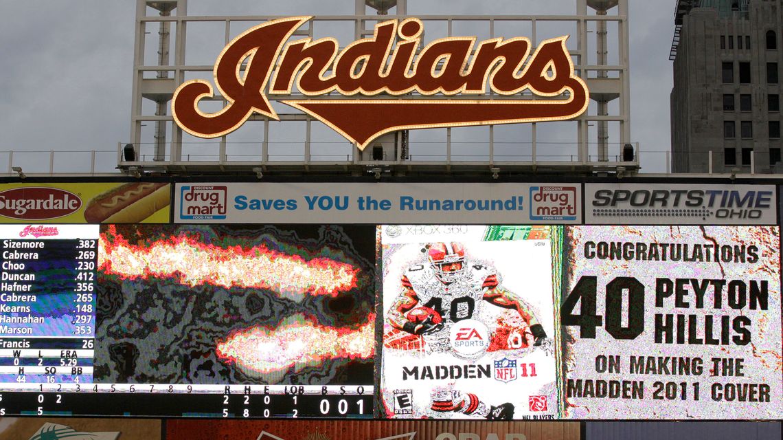 Indians begin removing scripted name from stadium scoreboard