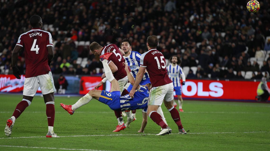 Maupay’s overhead kick earns Brighton 1-1 draw at West Ham