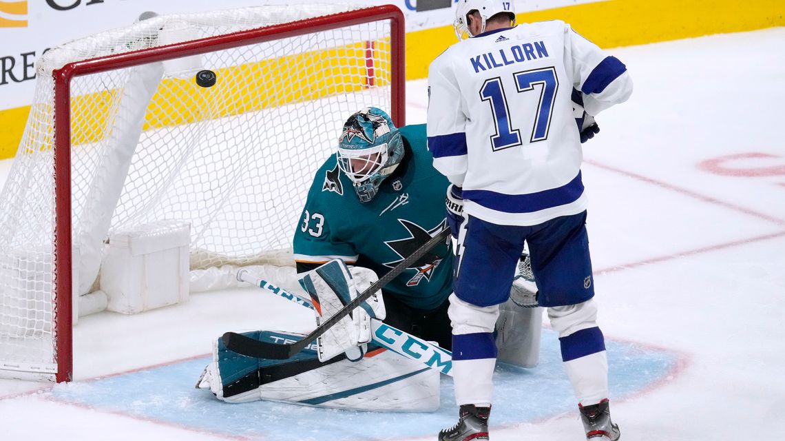 Colton scores twice as Lightning cruise past Sharks 7-1