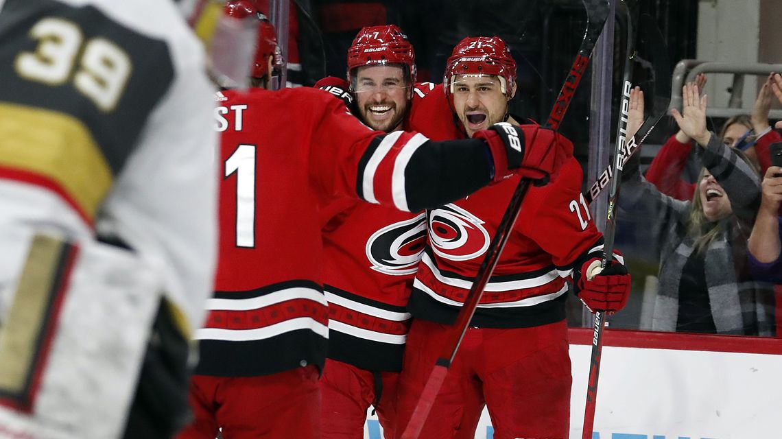 Aho’s 2nd goal in OT lifts Hurricanes over Golden Knights