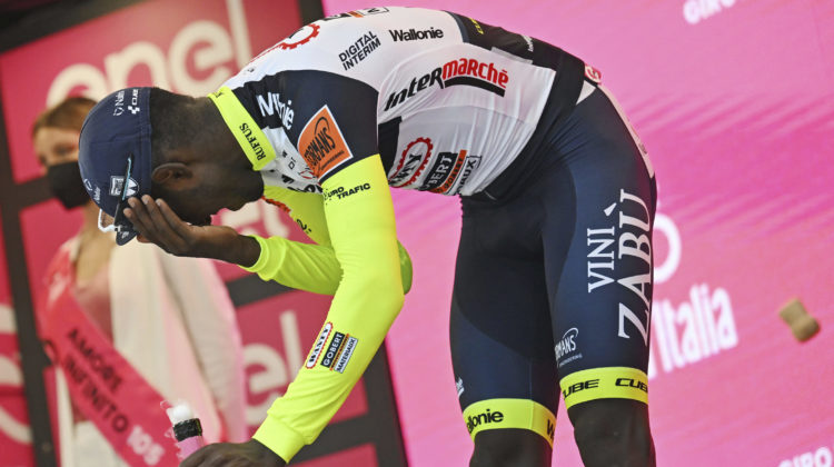 Girmay out of Giro after eye injury caused by prosecco cork