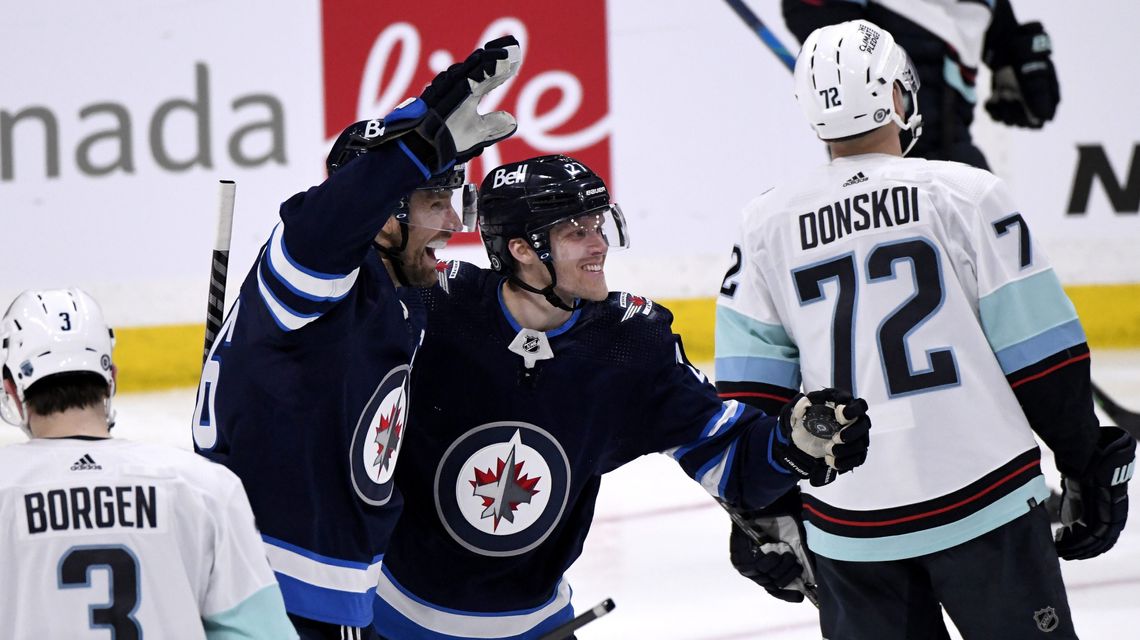 Connor scores 47th, Jets rally for 4-3 win over Kraken