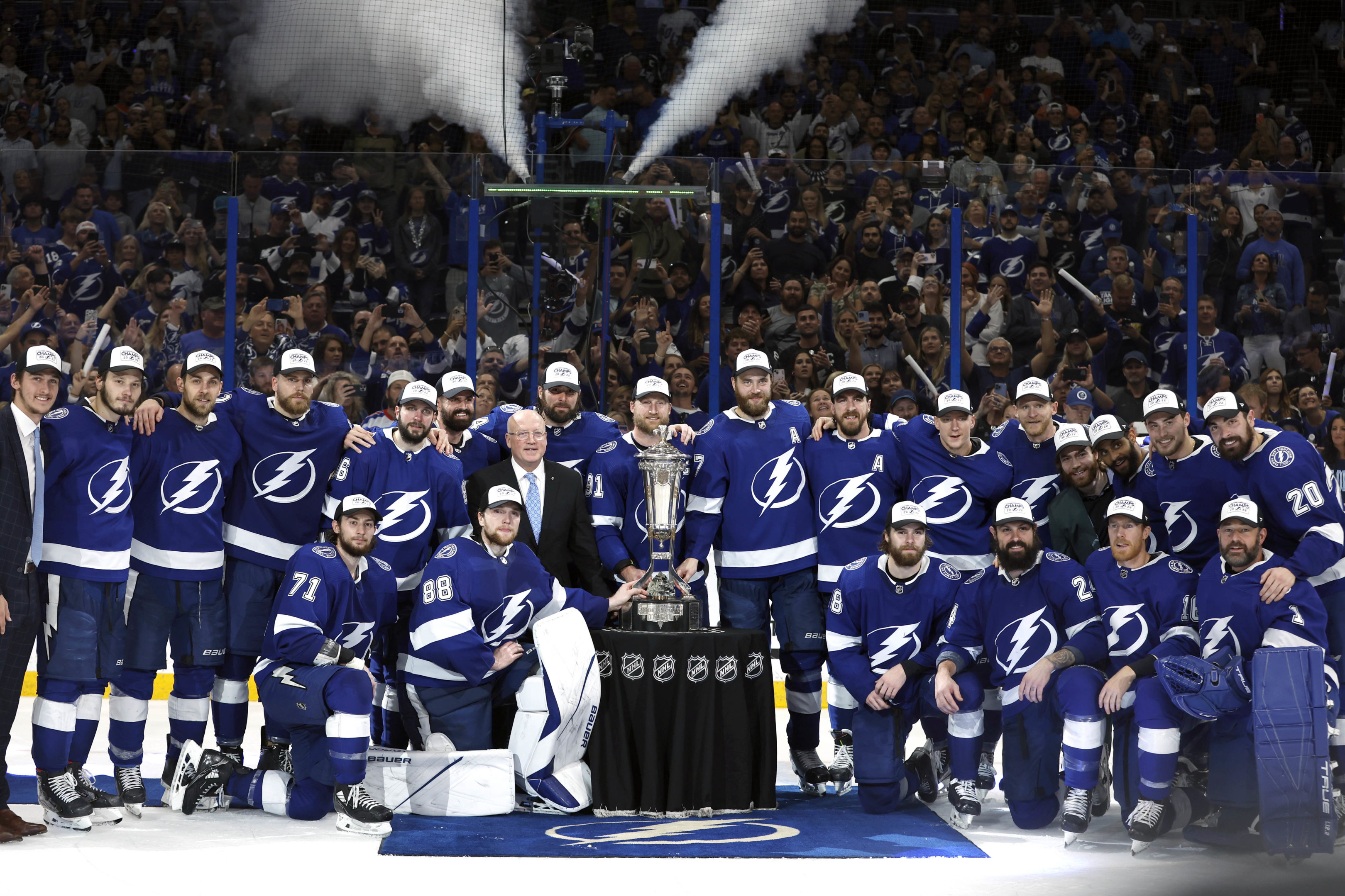 Tampa Bay Lightning celebrating their third straight Eastern Conference Final win.