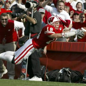 Jim Leonhard dives into the end zone in Camp Randall. 
