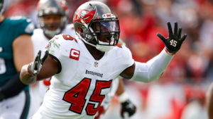 Tampa Bay Buccaneers offensive tackle Tristan Wirfs (78) gestures at the  end of an NFL wild-car …