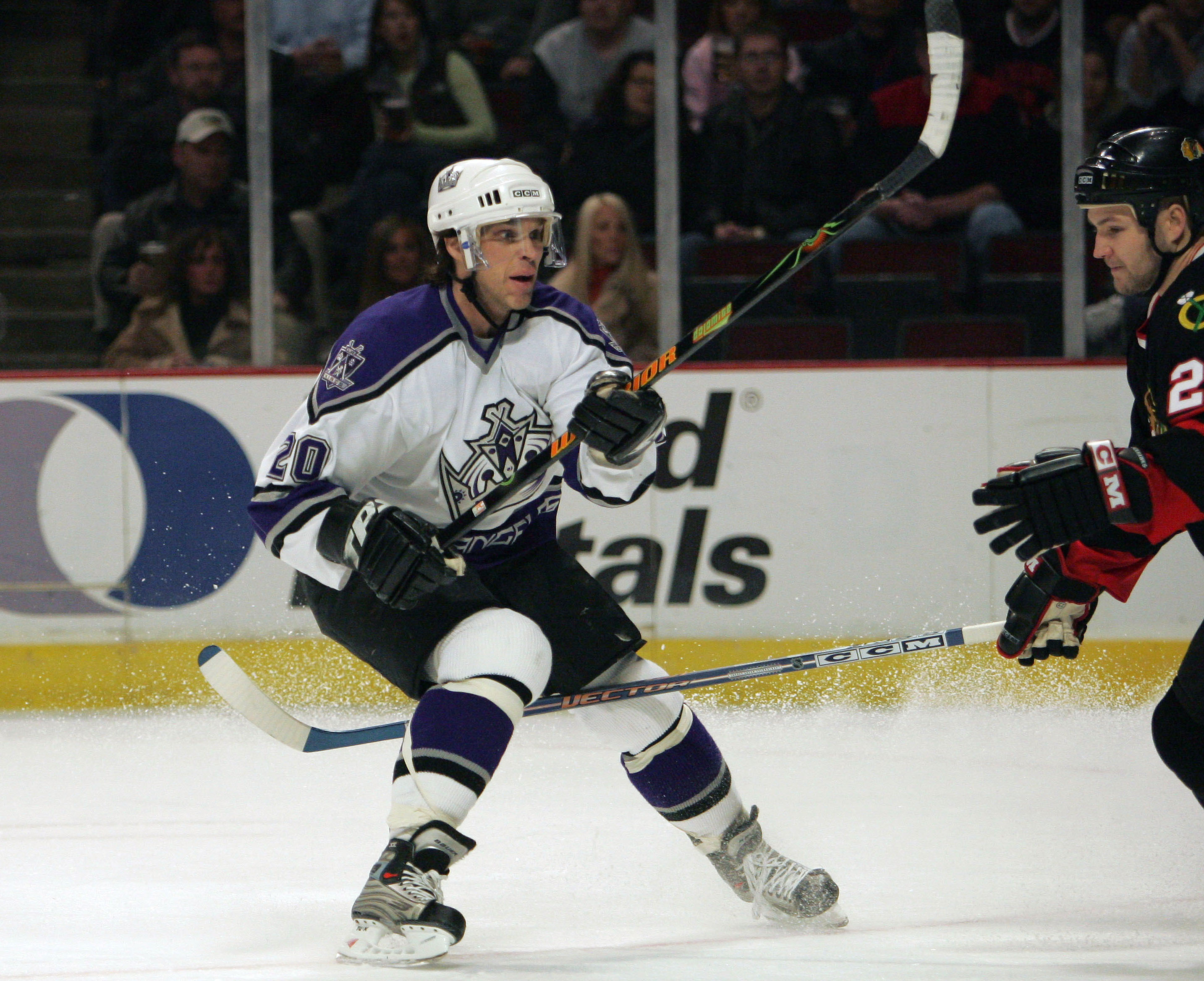 Los Angeles Kings left winger #20 Luc Robitaille heads for the net in 1st period.