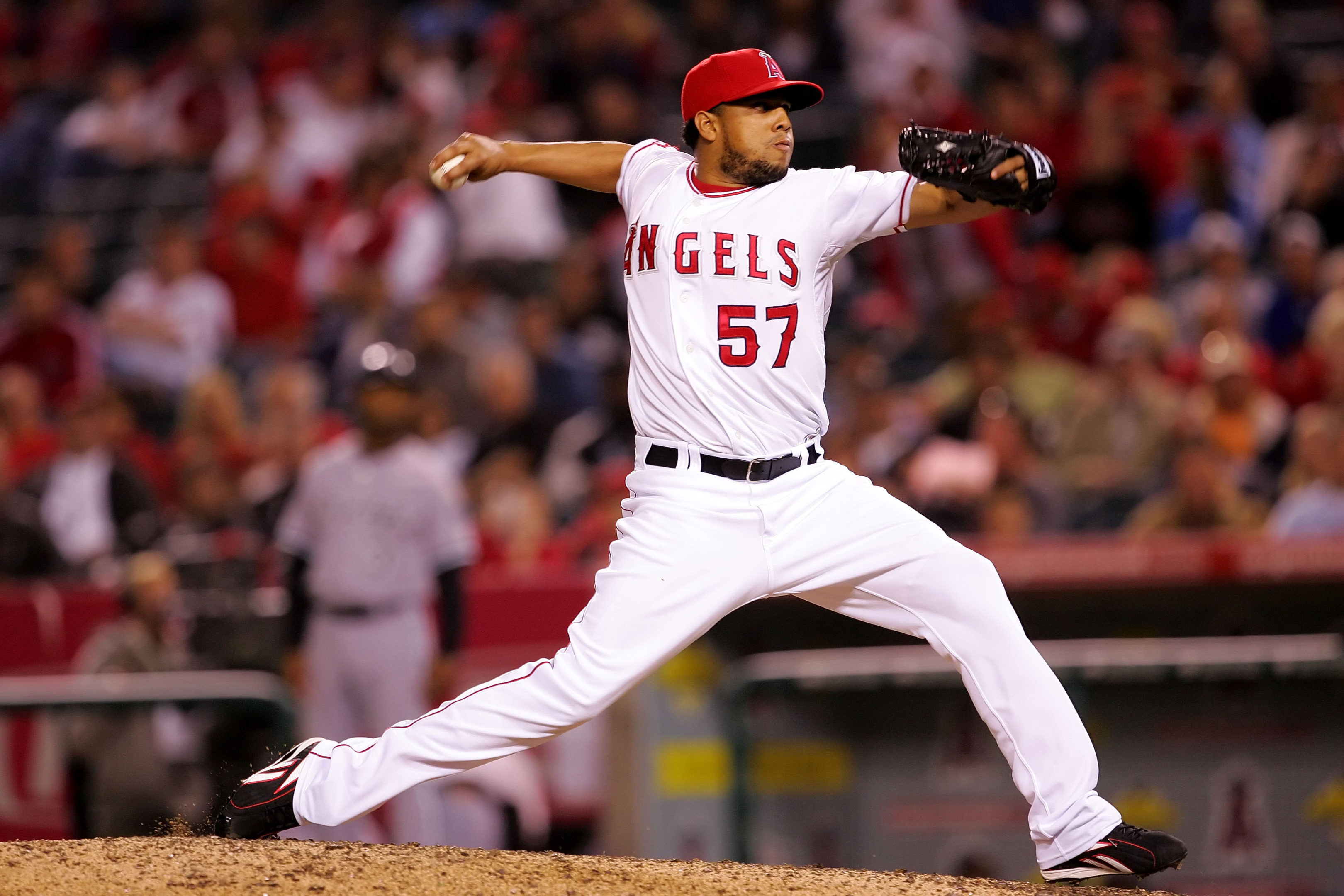 Los Angeles Angels relief pitcher Francisco Rodriguez pitches.