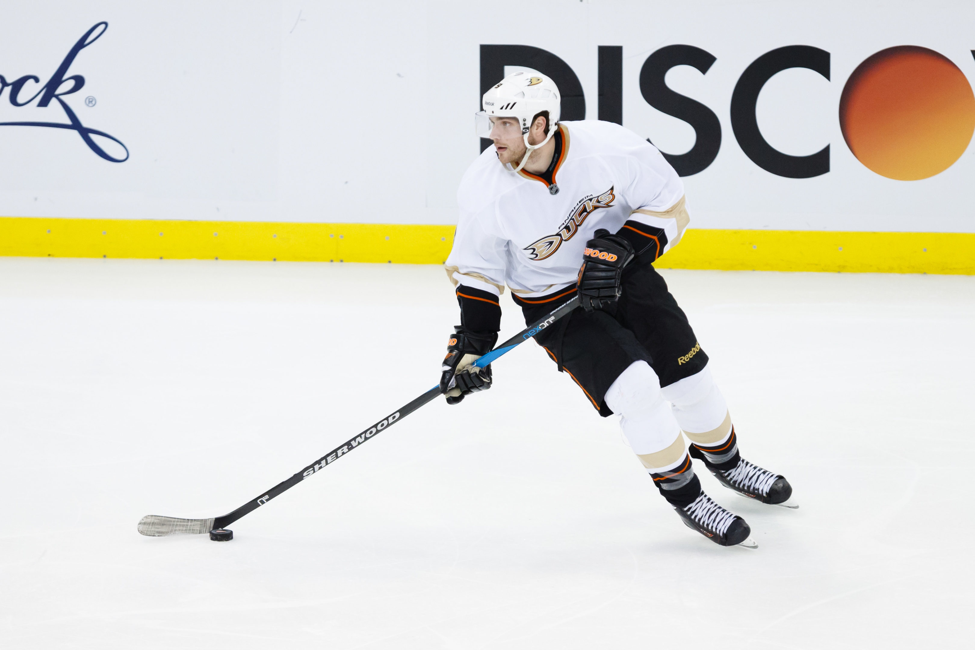 Anaheim Ducks right wing Bobby Ryan skates with the puck against the Detroit Red Wings.