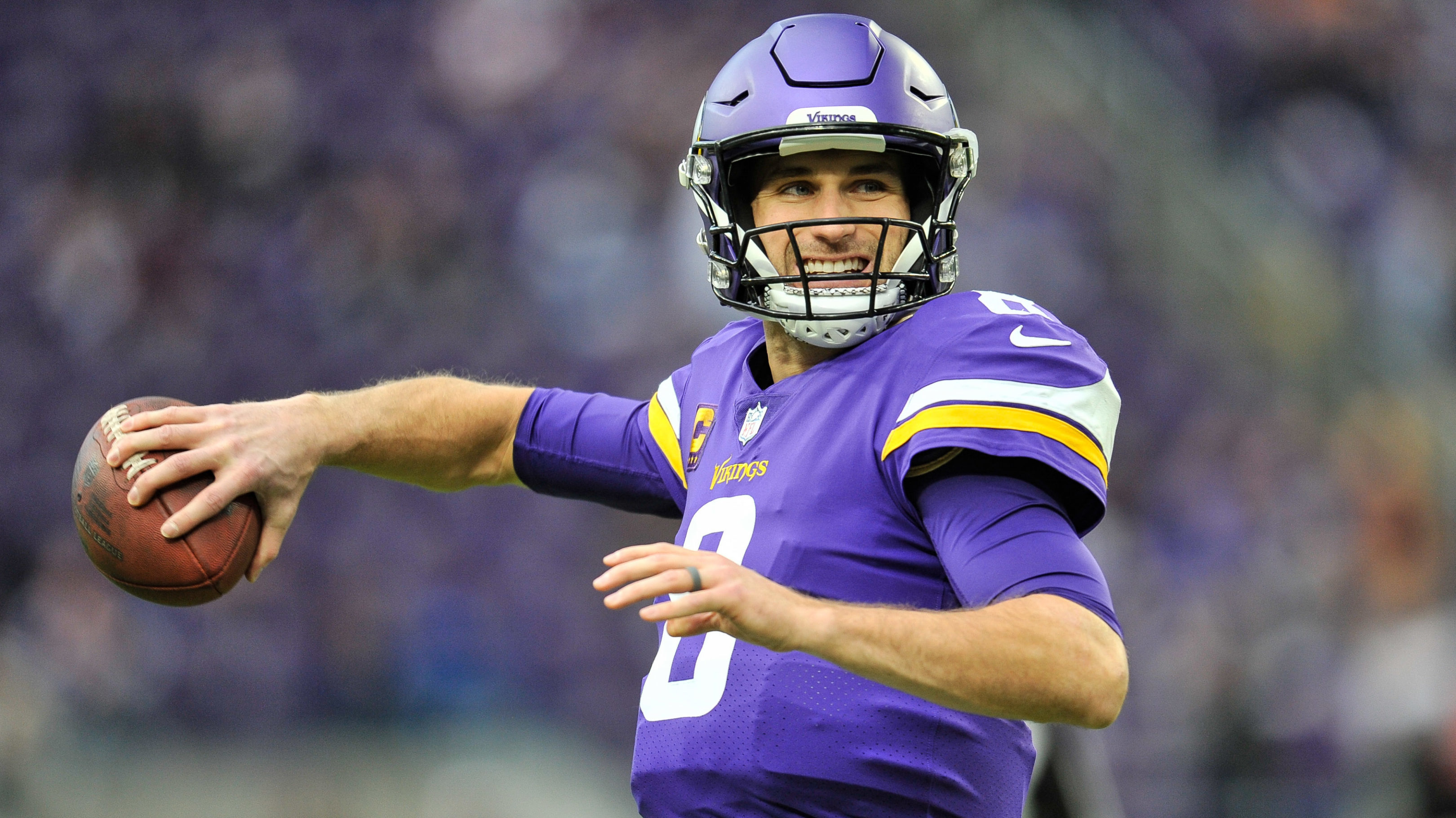 Kirk Cousins of the Minnesota Vikings warms up before the game